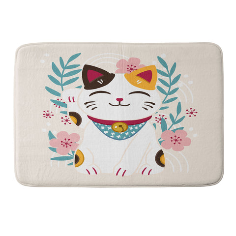 Avenie Lucky Cat and Cherry Blossoms Memory Foam Bath Mat