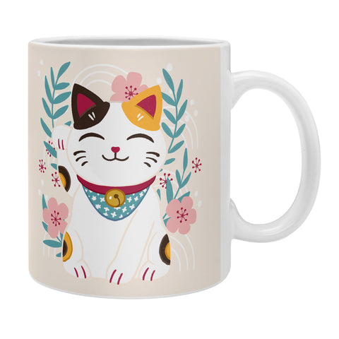 Avenie Lucky Cat and Cherry Blossoms Coffee Mug