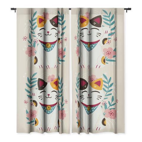 Avenie Lucky Cat and Cherry Blossoms Blackout Non Repeat