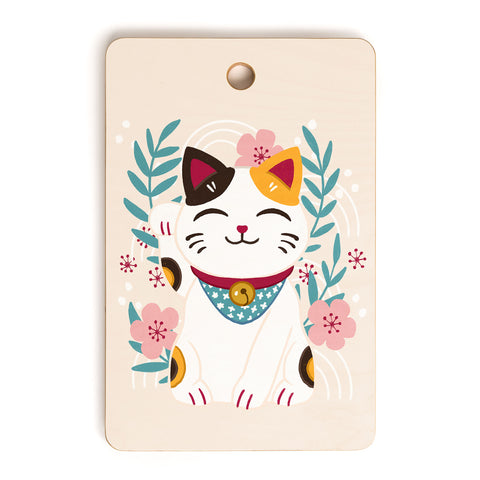 Avenie Lucky Cat and Cherry Blossoms Cutting Board Rectangle