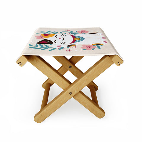 Avenie Lucky Cat and Cherry Blossoms Folding Stool
