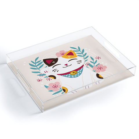 Avenie Lucky Cat and Cherry Blossoms Acrylic Tray