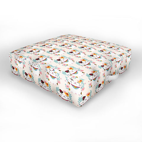 Avenie Lucky Cat and Cherry Blossoms Outdoor Floor Cushion