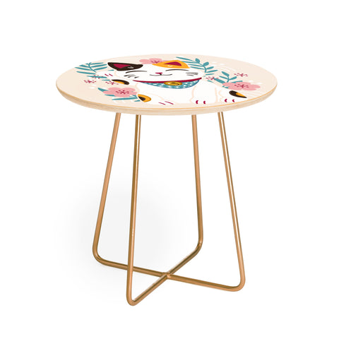 Avenie Lucky Cat and Cherry Blossoms Round Side Table