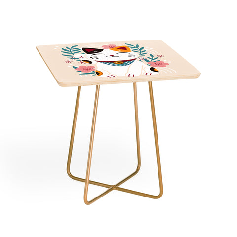 Avenie Lucky Cat and Cherry Blossoms Side Table