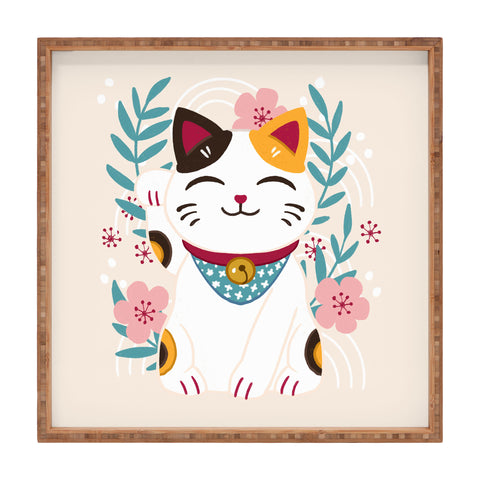Avenie Lucky Cat and Cherry Blossoms Square Tray