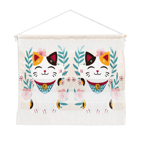 Avenie Lucky Cat and Cherry Blossoms Wall Hanging Landscape