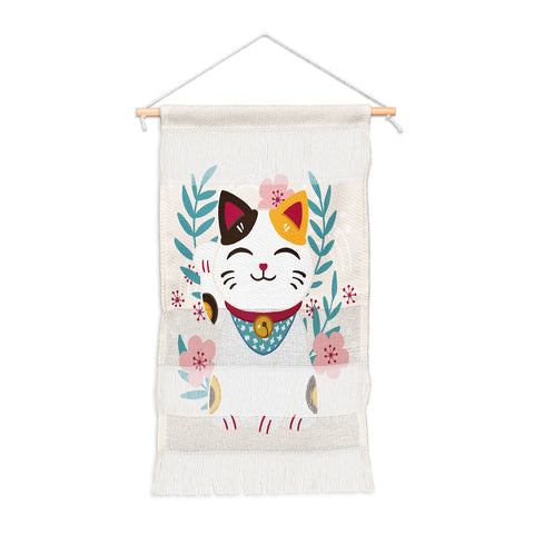 Avenie Lucky Cat and Cherry Blossoms Wall Hanging Portrait