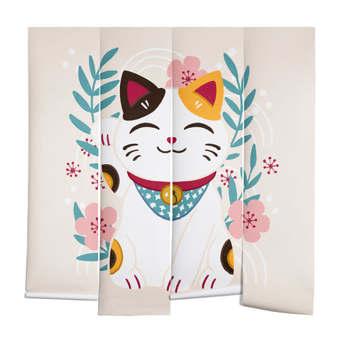Avenie Lucky Cat and Cherry Blossoms Wall Mural