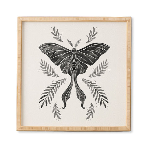 Avenie Luna Moth Black and White Framed Wall Art