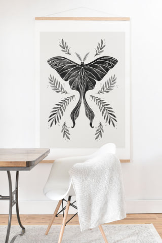 Avenie Luna Moth Black and White Art Print And Hanger