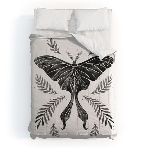 Avenie Luna Moth Black and White Comforter
