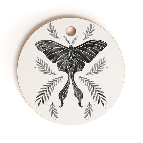 Avenie Luna Moth Black and White Cutting Board Round