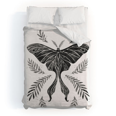 Avenie Luna Moth Black and White Duvet Cover