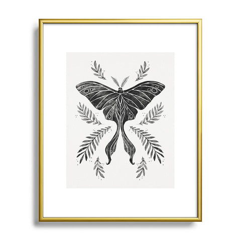 Avenie Luna Moth Black and White Metal Framed Art Print