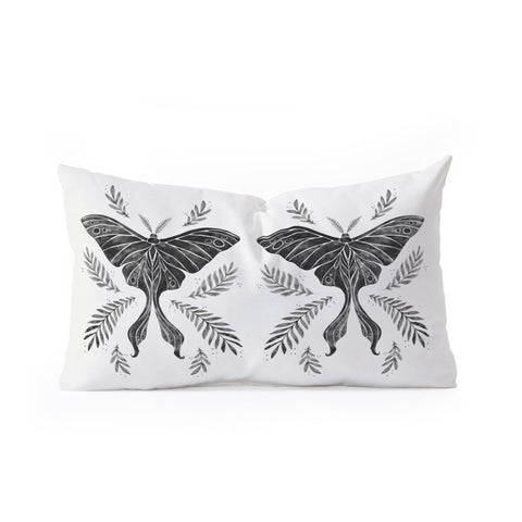 Avenie Luna Moth Black and White Oblong Throw Pillow