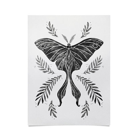 Avenie Luna Moth Black and White Poster