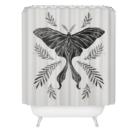 Avenie Luna Moth Black and White Shower Curtain