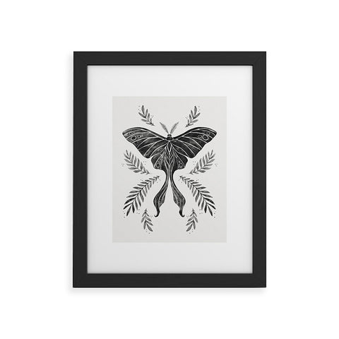 Avenie Luna Moth Black and White Framed Art Print