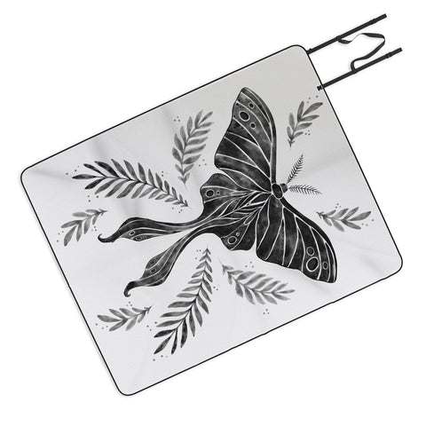 Avenie Luna Moth Black and White Picnic Blanket