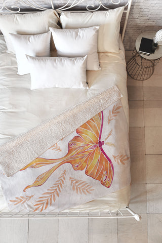 Avenie Luna Moth Fall Orange Fleece Throw Blanket