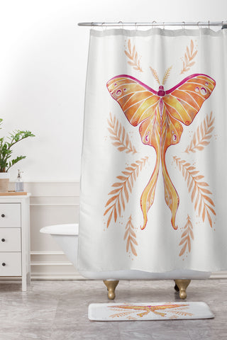 Avenie Luna Moth Fall Orange Shower Curtain And Mat