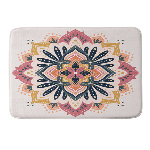 Avenie Mandala Pink Yellow and Navy Memory Foam Bath Mat