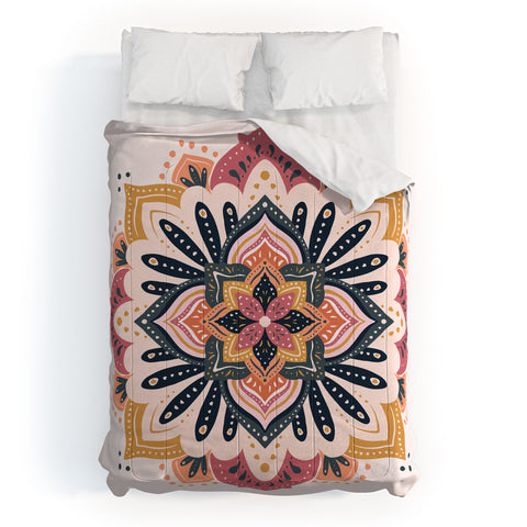 Avenie Mandala Pink Yellow and Navy Comforter