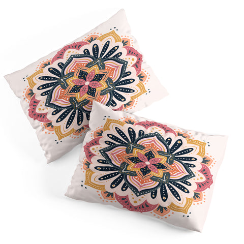 Avenie Mandala Pink Yellow and Navy Pillow Shams