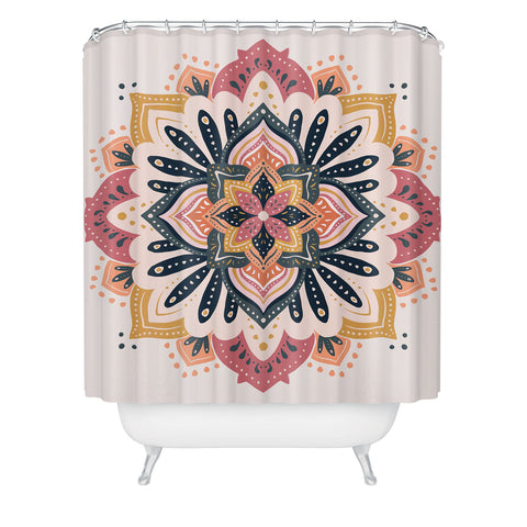 Avenie Mandala Pink Yellow and Navy Shower Curtain