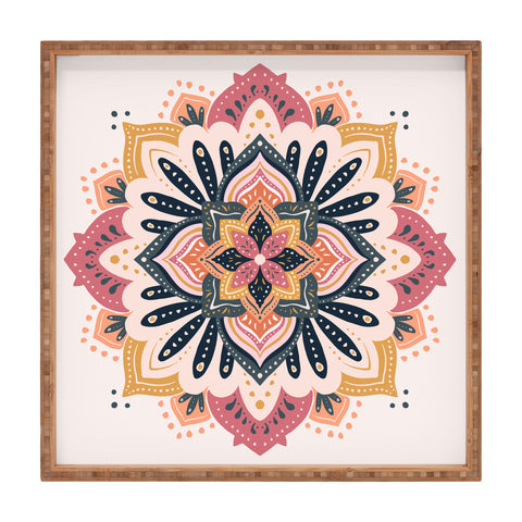 Avenie Mandala Pink Yellow and Navy Square Tray