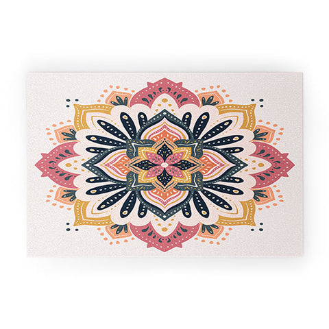 Avenie Mandala Pink Yellow and Navy Welcome Mat