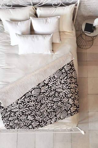 Avenie Matisse Inspired Shapes Black I Fleece Throw Blanket