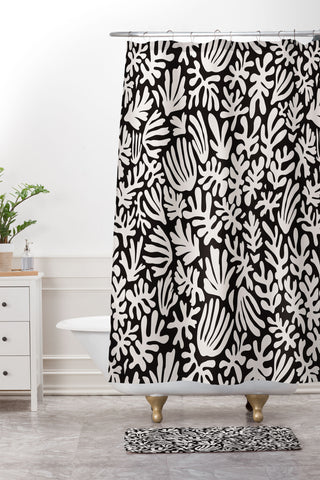 Avenie Matisse Inspired Shapes Black I Shower Curtain And Mat