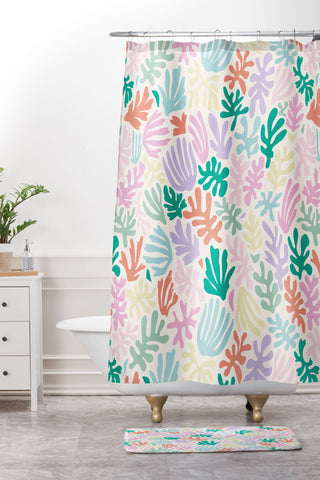 Avenie Matisse Inspired Shapes Pastel Shower Curtain And Mat