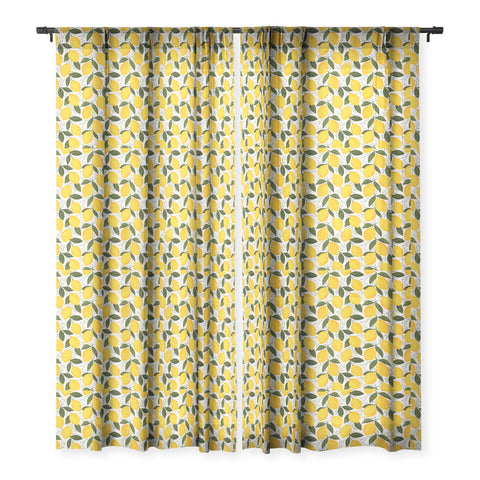 Avenie Mediterranean Summer Lemons Sheer Window Curtain