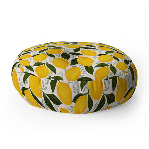 Avenie Mediterranean Summer Lemons Floor Pillow Round