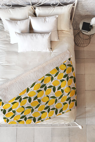 Avenie Mediterranean Summer Lemons Fleece Throw Blanket