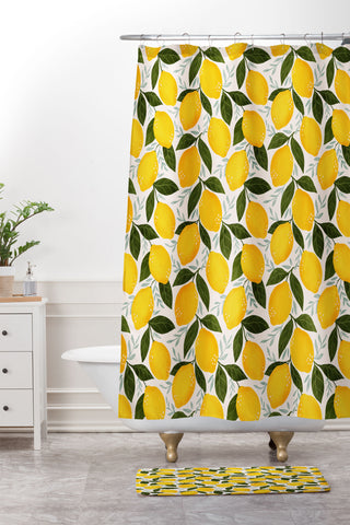 Avenie Mediterranean Summer Lemons Shower Curtain And Mat