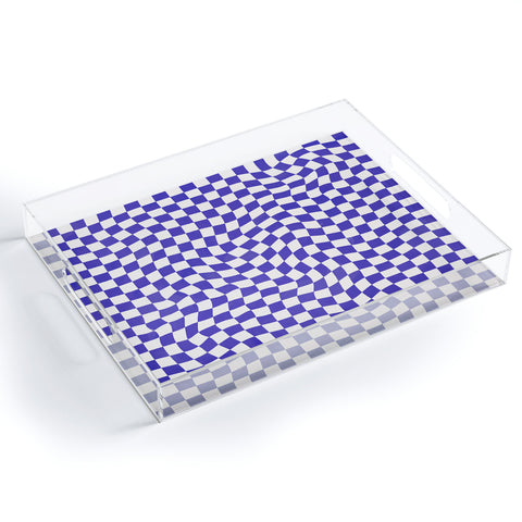 Avenie Medium Warped Checker Blue Acrylic Tray