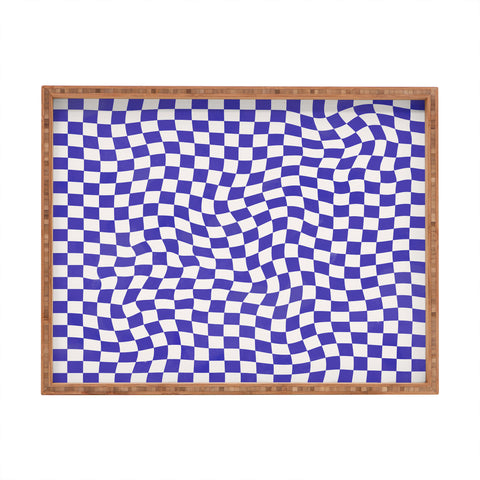 Avenie Medium Warped Checker Blue Rectangular Tray