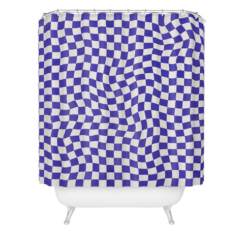 Avenie Medium Warped Checker Blue Shower Curtain