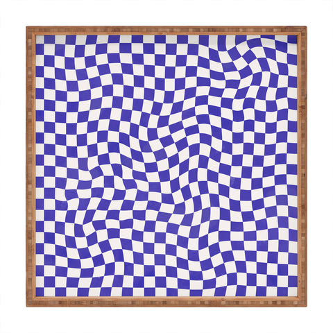 Avenie Medium Warped Checker Blue Square Tray