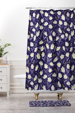 Avenie Midnight Desert Blooms Shower Curtain And Mat