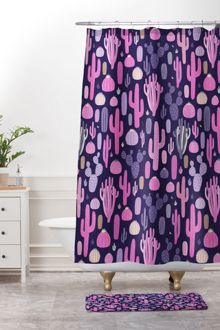 Avenie Midnight Desert Cacti Shower Curtain And Mat