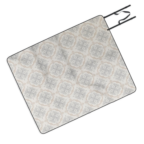 Avenie Modern Floral Damask Neutral Picnic Blanket