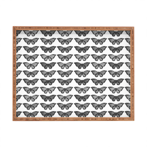 Avenie Monarch Butterfly Black and White Rectangular Tray
