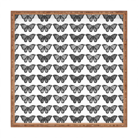 Avenie Monarch Butterfly Black and White Square Tray