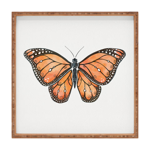 Avenie Monarch Butterfly Orange Square Tray