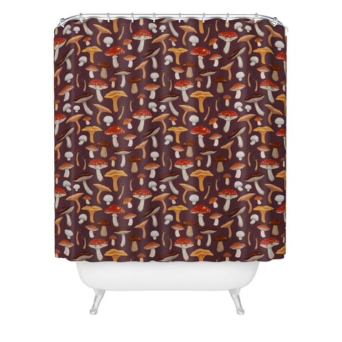 Avenie Mushroom Woodland Pattern Shower Curtain